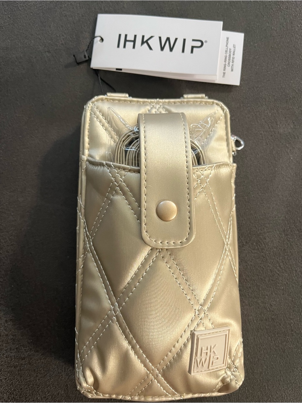 IHKWIP Quilted Crossbody Phone Pouch in Metallic Gold NWT